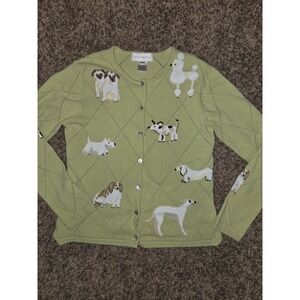 VTG Susan Bristol Dog Sweater Women's Small Pearl Button Diamond Argyle Knit